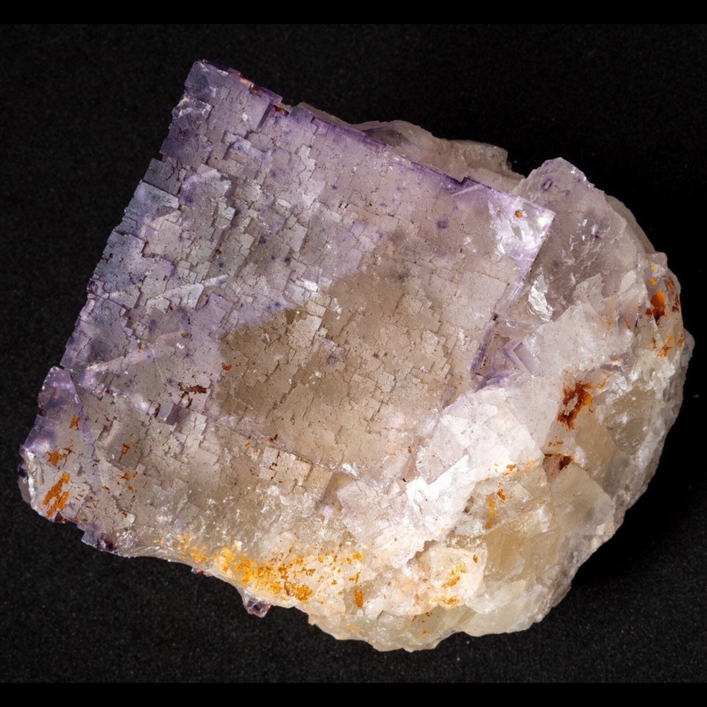 Gigantic etched yellow & light purple fluorite cube specimen-3” square
